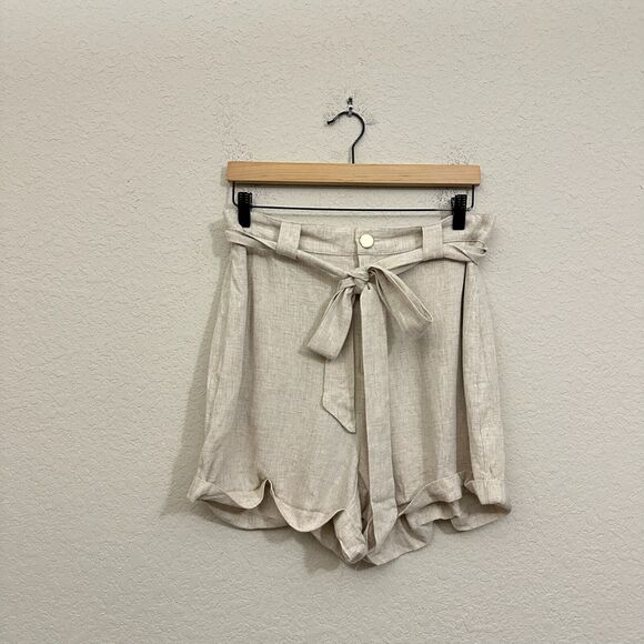 SHOW ME YOUR MUMU Hadley Linen-Blend Shorts Beige High Rise Belted NWT - Picture 1 of 12